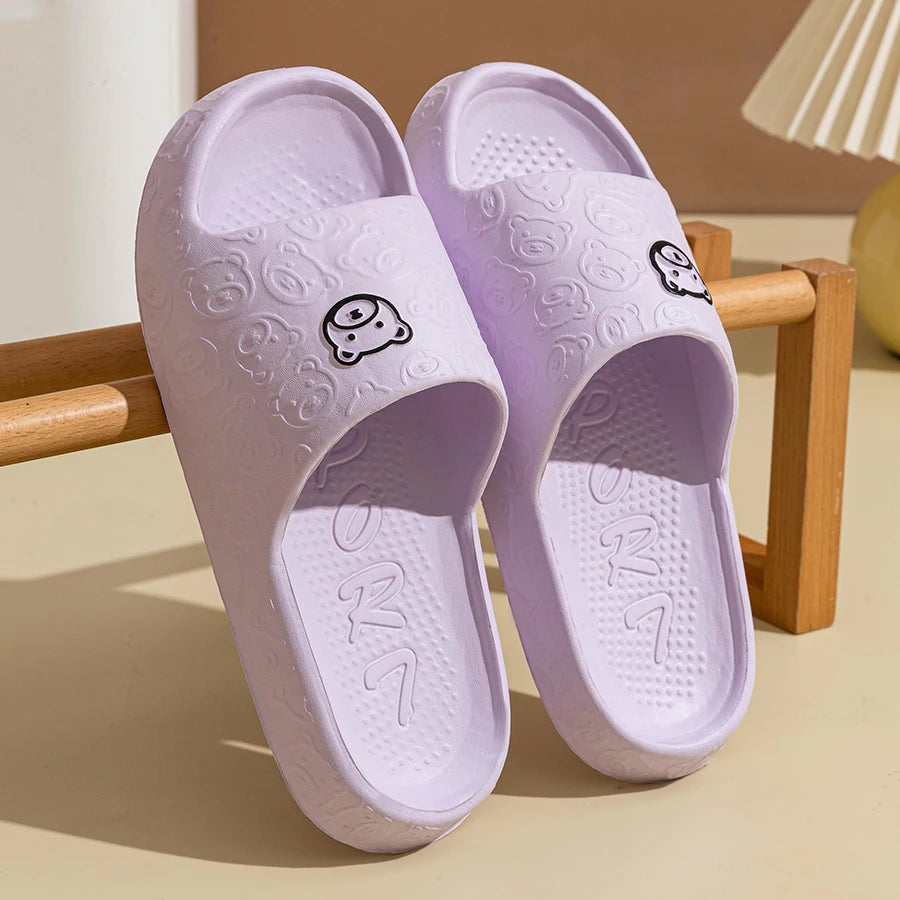 Summer Fashion Men'S Slippers Printting Little Bear Sandals Indoor Bathroom Non-Slip Soft Women Dormitory Casual Shoes Couple