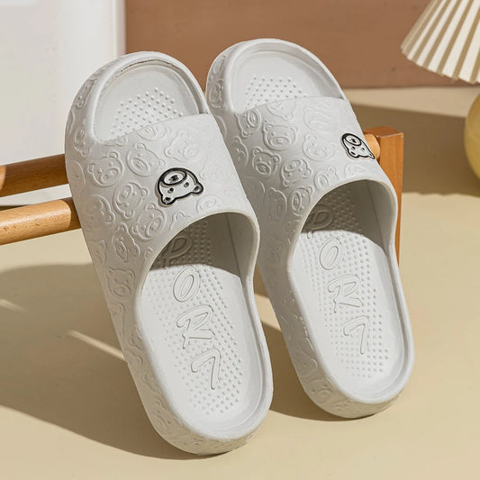 Summer Fashion Men'S Slippers Printting Little Bear Sandals Indoor Bathroom Non-Slip Soft Women Dormitory Casual Shoes Couple