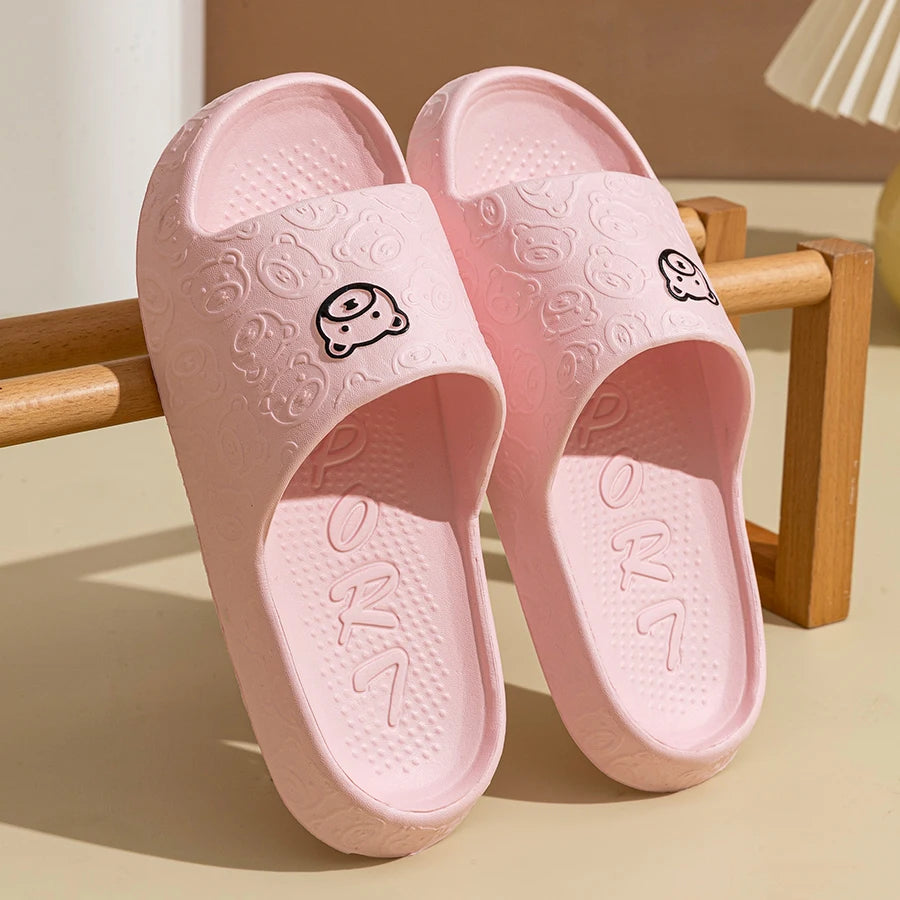 Summer Fashion Men'S Slippers Printting Little Bear Sandals Indoor Bathroom Non-Slip Soft Women Dormitory Casual Shoes Couple